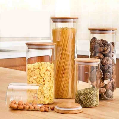 Dry Fruit High Borosilicate Glass Storage Bottles Sustainable ODM Bamboo Lid
