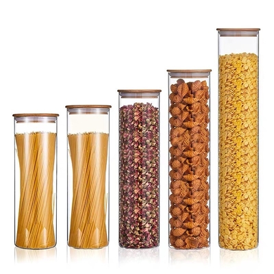 Dry Fruit High Borosilicate Glass Storage Bottles Sustainable ODM Bamboo Lid