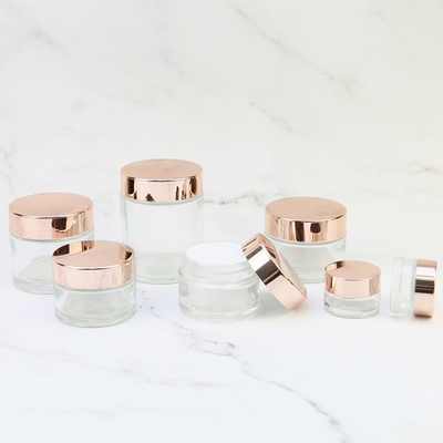 Skin Care Pink Clear Frosted Cosmetic Glass Jars With Rose Gold Lid 5g 10g 30g 50g